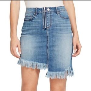 Asymmetric fringe jeans skirt